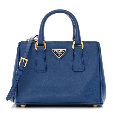 PRADA Saffiano Micro Galleria Double Zip Tote Azzurro 1371297 